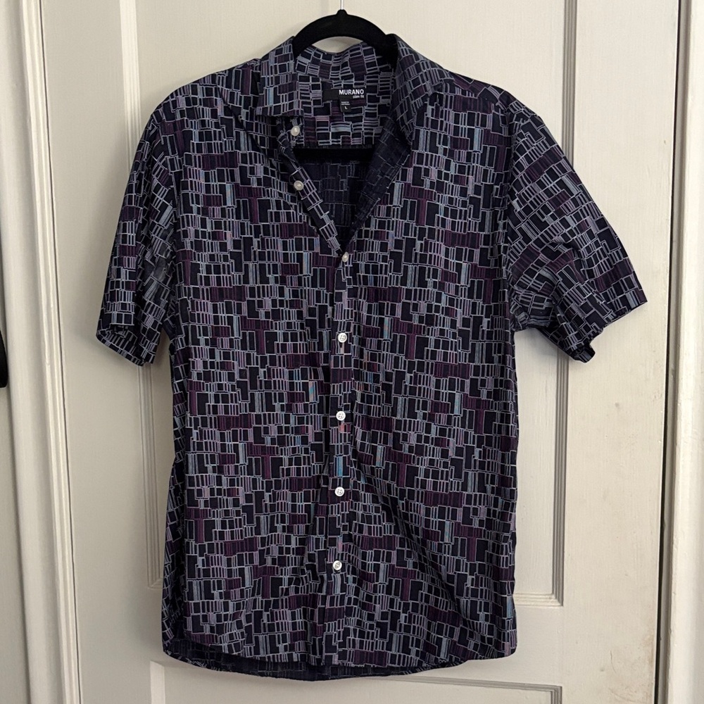 Murano Men's Casual Shirt - Black and Purple Pattern